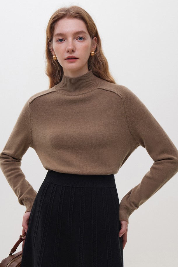 WE'DEE - 긴소매 티셔츠 - WD_Shoulder line woolen top_BROWN