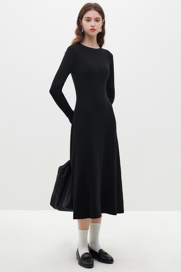 WE'DEE - 긴소매 원피스 - WD_Wool knit slim dress_BLACK