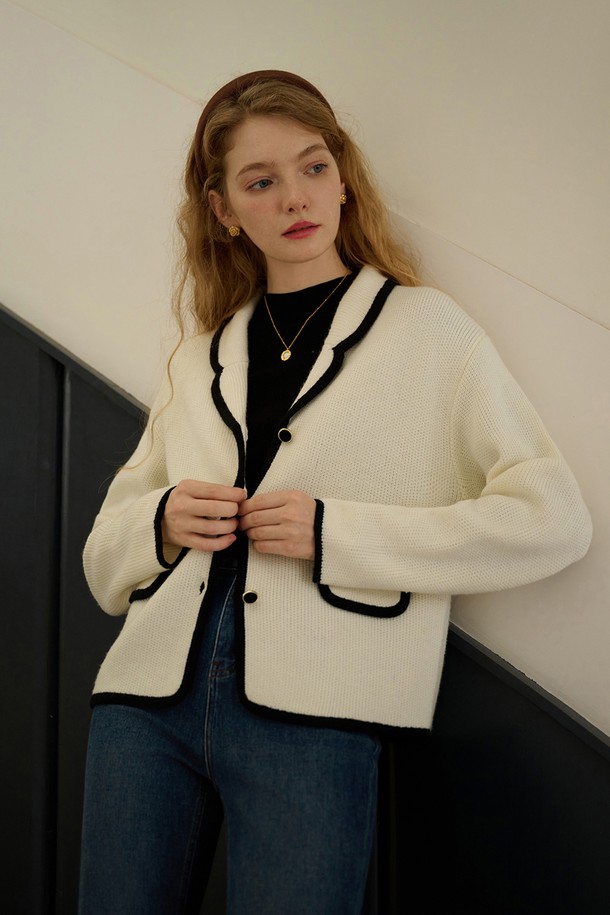 Simple Retro - 자켓 - SR_Black line suit collar wool jacket