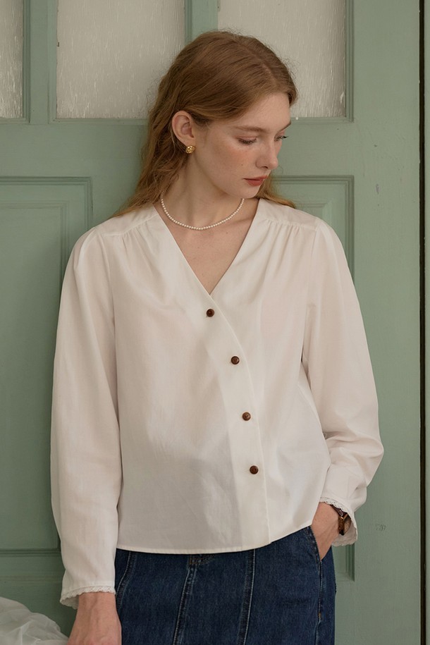 Simple Retro - 블라우스 - SR_French v neck button blouse