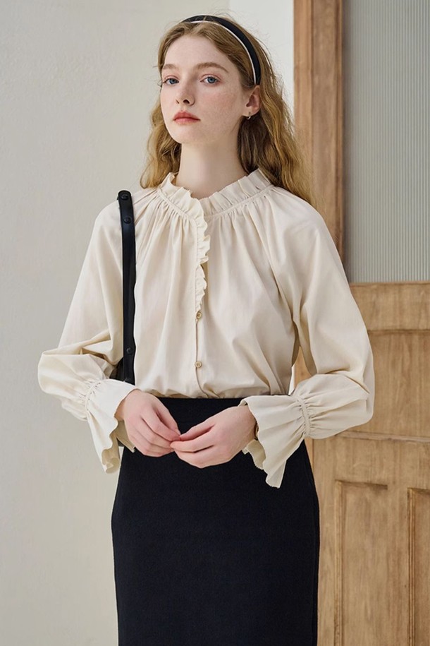 Simple Retro - 블라우스 - SR_Lace panel ruffle sleeve blouse