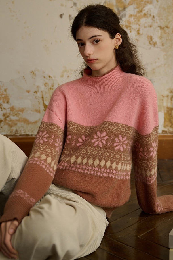 Simple Retro - 스웨터 - SR_Pullover snowflake sweater_PINK