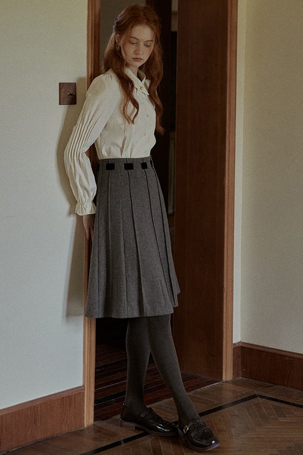 Proud Mary - 미디스커트 - PM_Autumn grid woolen pleated skirt