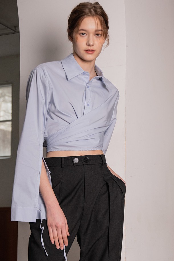 YYIAM - 셔츠 - YY_Half open sleeve cropped shirt