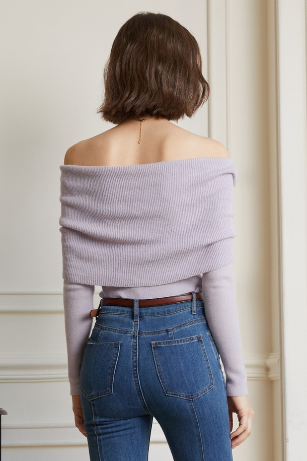 YYIAM - 스웨터 - YY_Off-shoulder knit top_LIGHT PURPLE