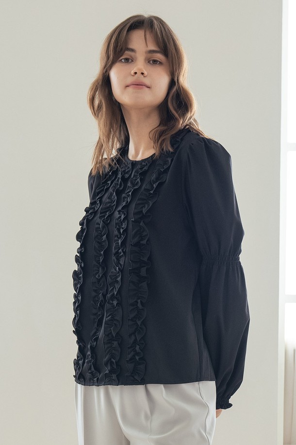 WE'DEE - 블라우스 - WED_French round neck blouse_BLACK