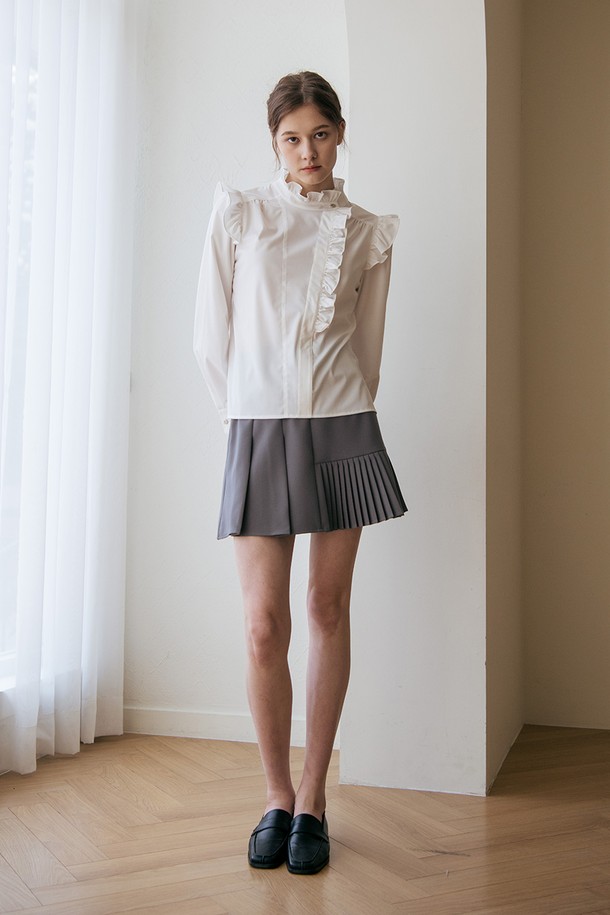 WE'DEE - 셔츠 - WED_Ruffle white court style shirt