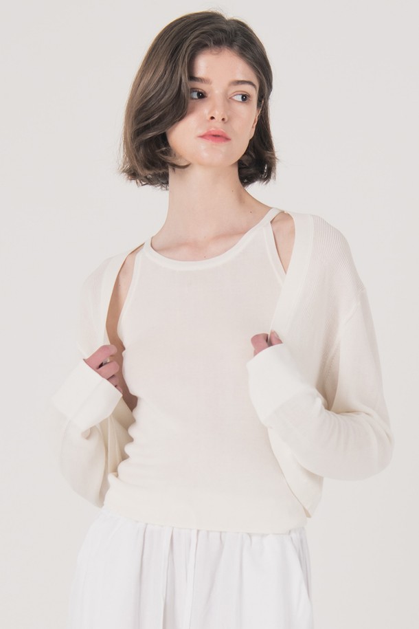 WE'DEE - 가디건 - WED_Simple cardigan knit top set_WHITE