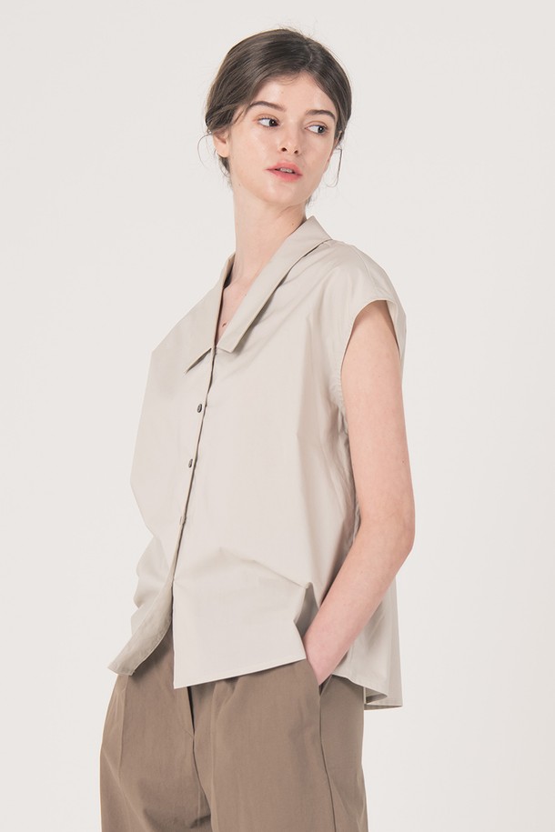 WE'DEE - 셔츠 - WED_Pure cotton v neck shirt_LIGHT GRAY