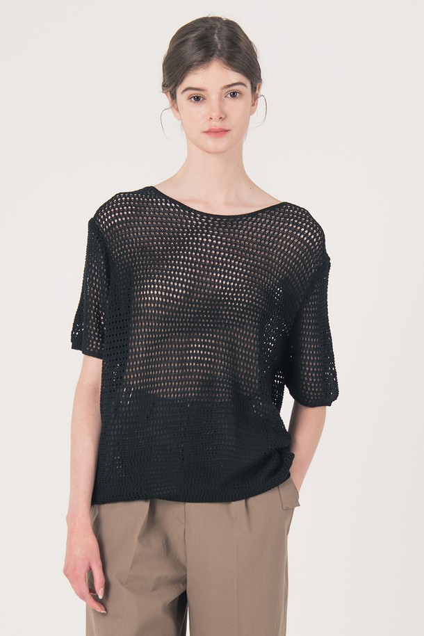 WE'DEE - 반소매 티셔츠 - WED_Volume sleeve knit top_BLACK