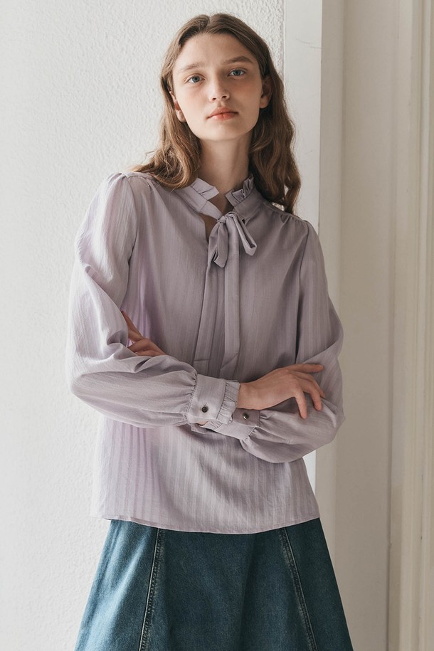 WE'DEE - 블라우스 - WD_Stand-neck ribbon blouse_PURPLE