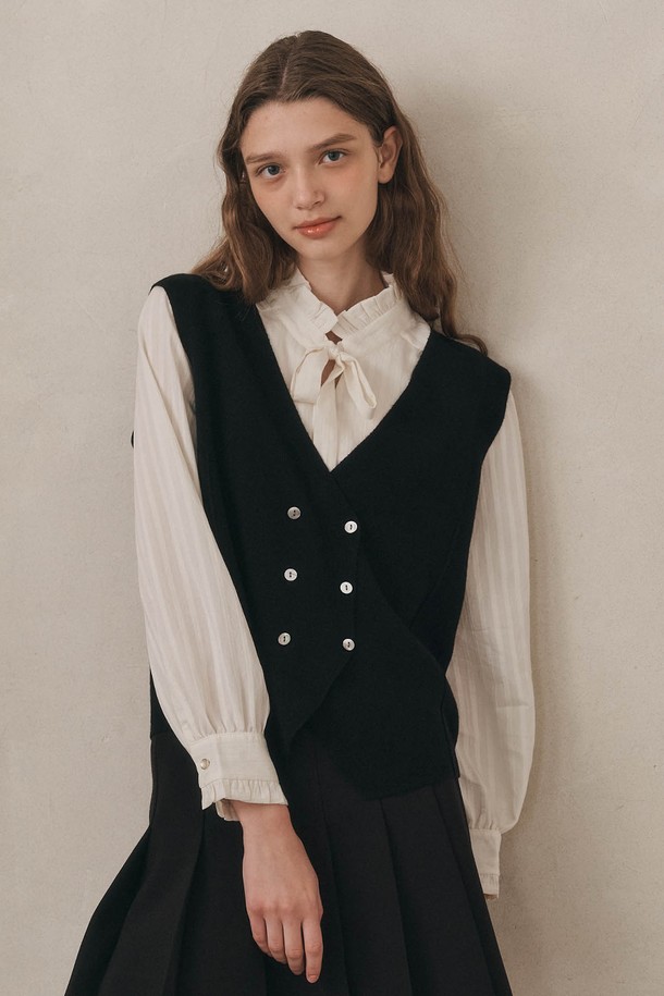 WE'DEE - 블라우스 - WD_Stand-neck ribbon blouse_WHITE