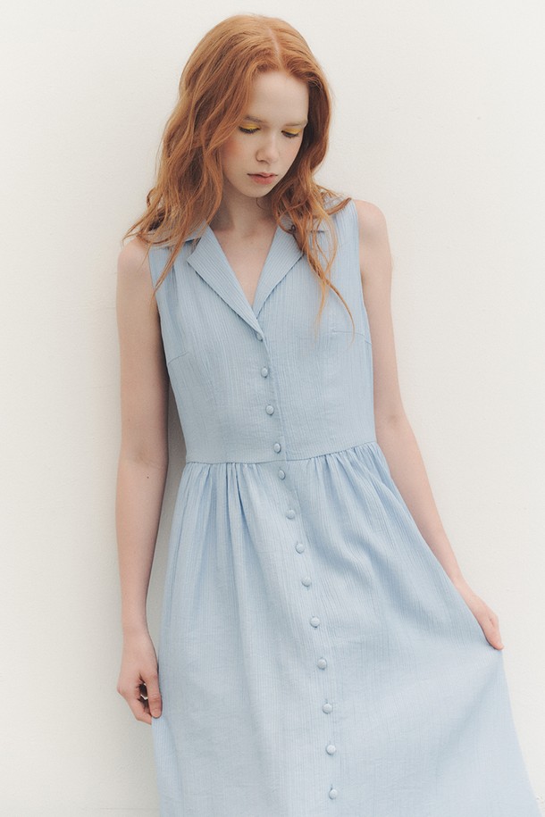 WE'DEE - 민소매 원피스 - WED_Classy wrinkle linen shirt dress