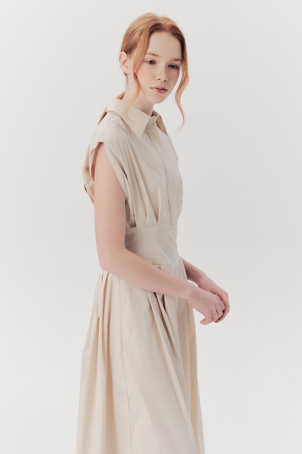 WE'DEE - 반소매 원피스 - WED_French collar shirts dress_BEIGE