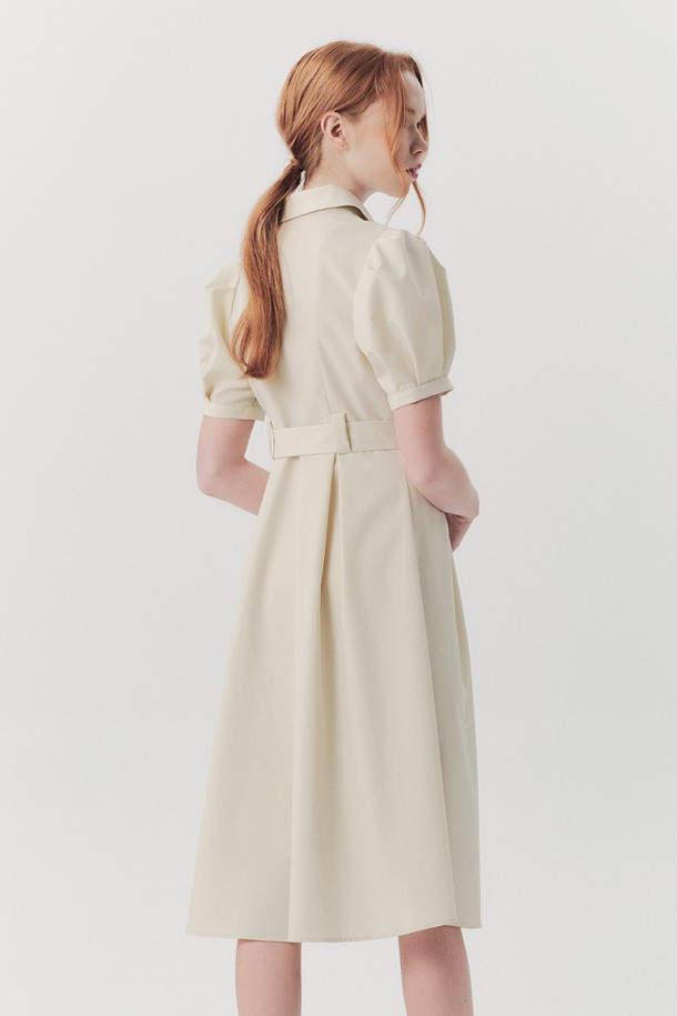 WE'DEE - 반소매 원피스 - WED_Bow slim waist shirt dress