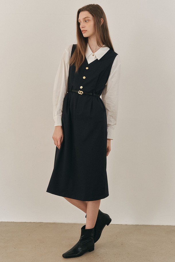 WE'DEE - 긴소매 원피스 - WD_Vest button dress_NAVY