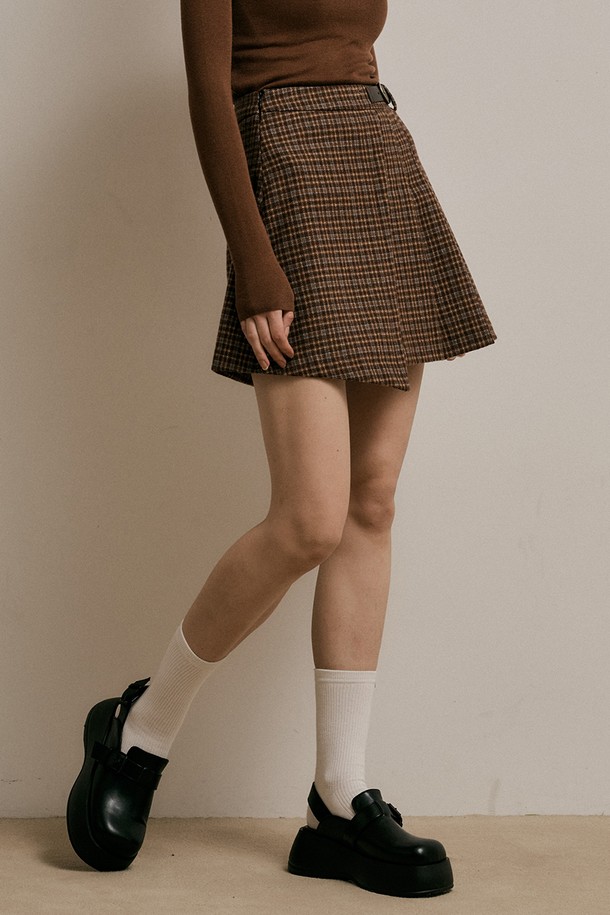 WE'DEE - 미니스커트 - WD_Irregular half pleated skirt_BROWN