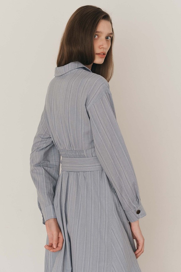 WE'DEE - 긴소매 원피스 - WD_Cotton belted shirt dress_BLUE