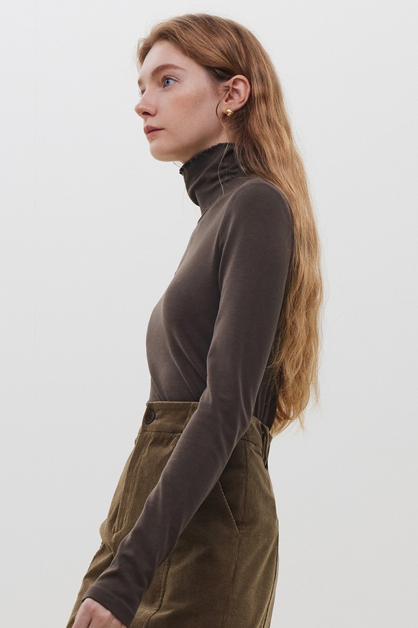 WE'DEE - 터틀넥 - WD_Wave turtleneck knit top_BROWN