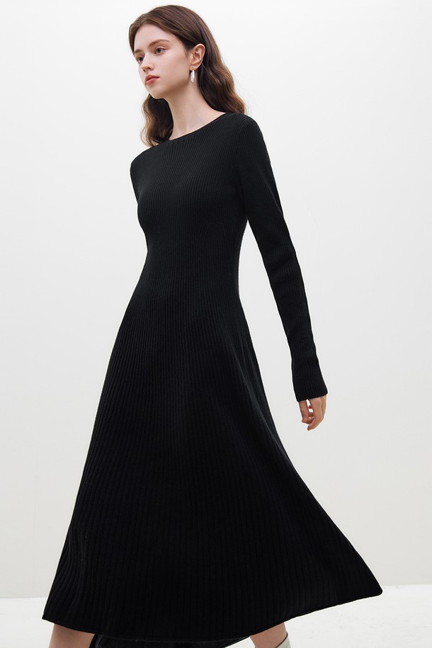 WE'DEE - 긴소매 원피스 - WD_Wool knit slim dress_BLACK