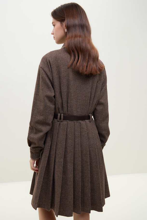 WE'DEE - 긴소매 원피스 - WD_Brown plaid woolen shirt dress