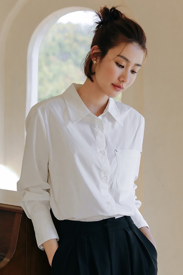 LANGSON - 셔츠 - LS_Front pocket white shirt