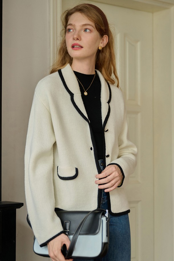 Simple Retro - 자켓 - SR_Black line suit collar wool jacket