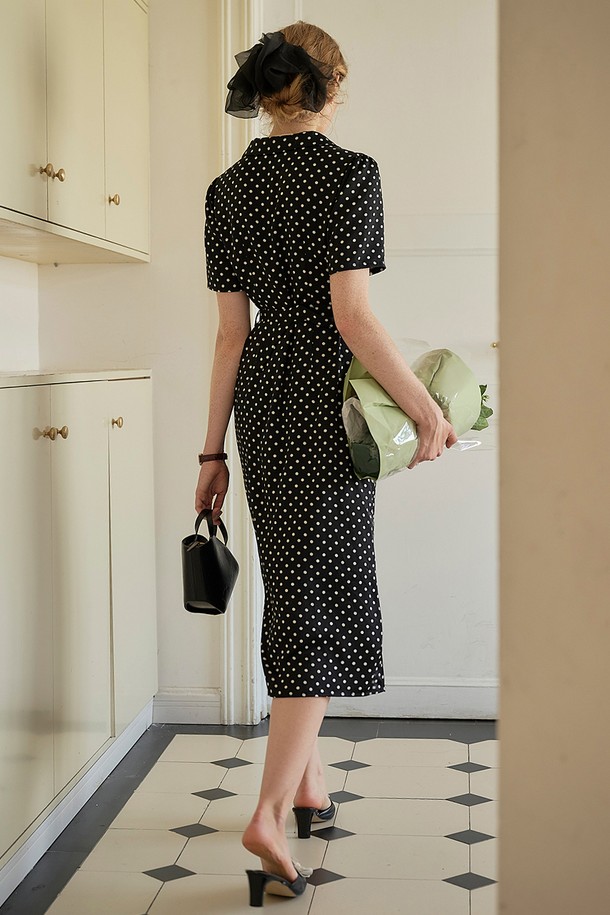 Simple Retro - 반소매 원피스 - SR_Vintage dot collar dress_BLACK