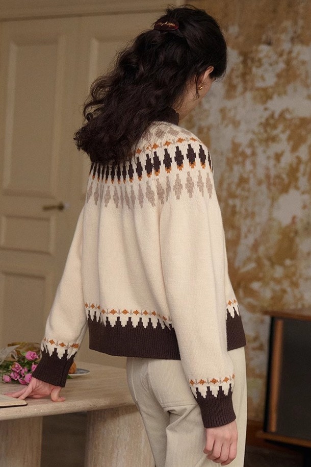 Simple Retro - 가디건 - SR_Jacquard Wool Knit Cardigan