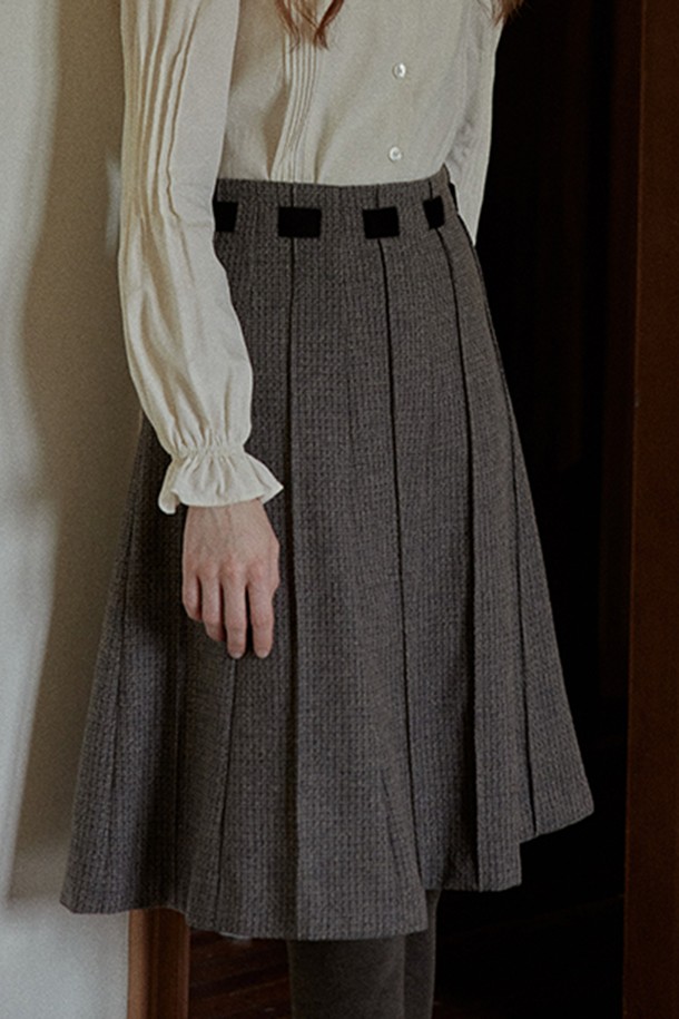 Proud Mary - 미디스커트 - PM_Autumn grid woolen pleated skirt