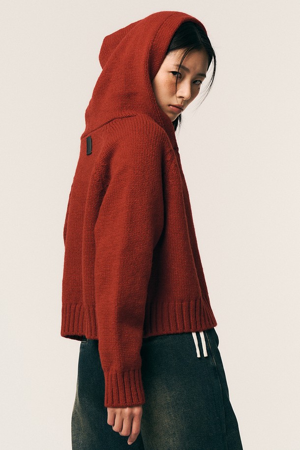 Aei&Rei - 가디건 - AR_Simple knit hooded jacket_RED