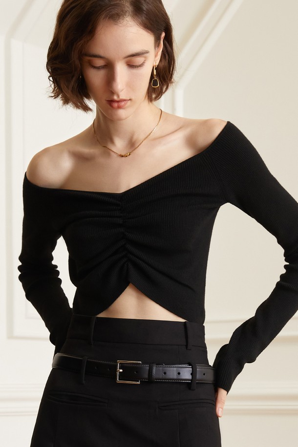 YYIAM - 스웨터 - YY_Slotted neck knit top_BLACK