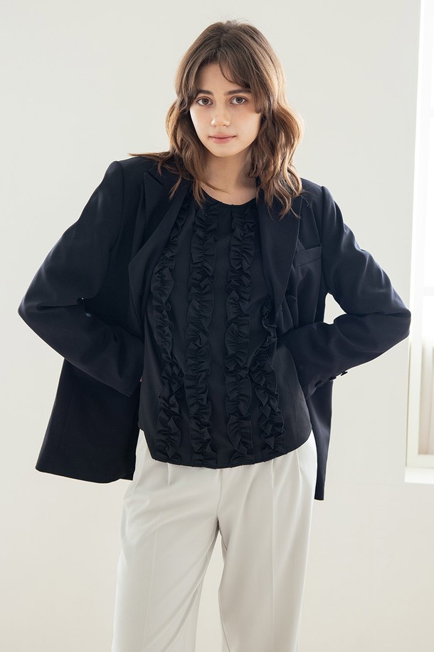 WE'DEE - 블라우스 - WED_French round neck blouse_BLACK