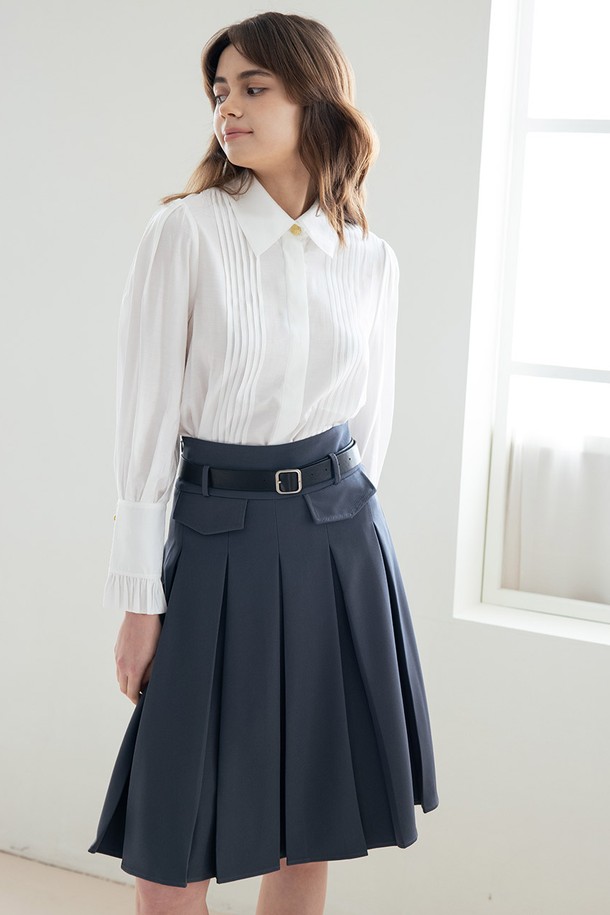 WE'DEE - 미디스커트 - WED_High-waist pleated skirt_GRAY