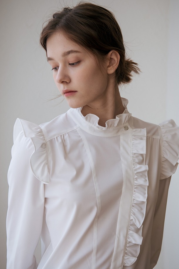 WE'DEE - 셔츠 - WED_Ruffle white court style shirt