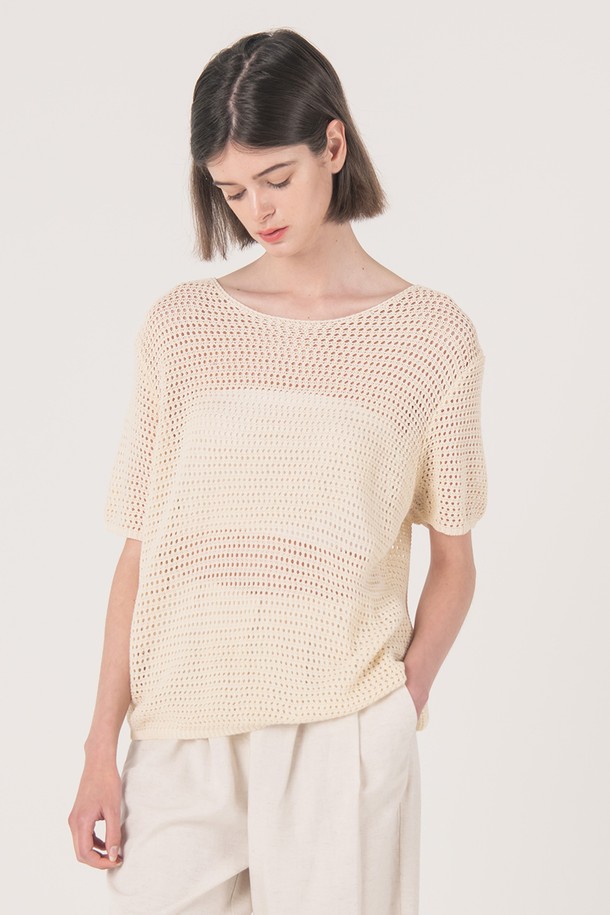 WE'DEE - 반소매 티셔츠 - WED_Volume sleeve knit top_BEIGE