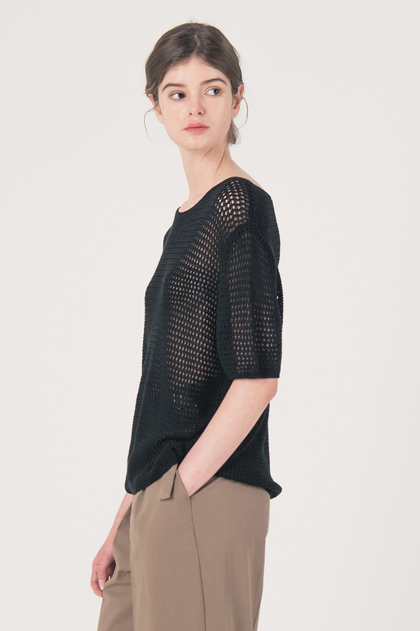 WE'DEE - 반소매 티셔츠 - WED_Volume sleeve knit top_BLACK