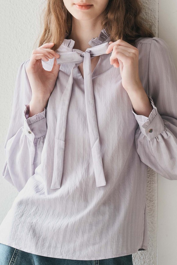 WE'DEE - 블라우스 - WD_Stand-neck ribbon blouse_PURPLE