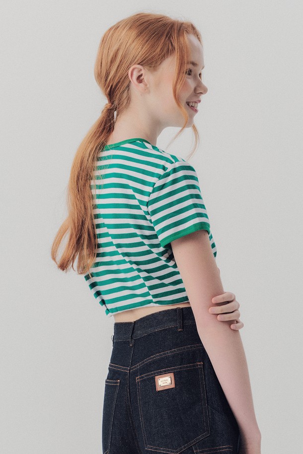 WE'DEE - 반소매 티셔츠 - WED_Modern stripe crop top_GREEN