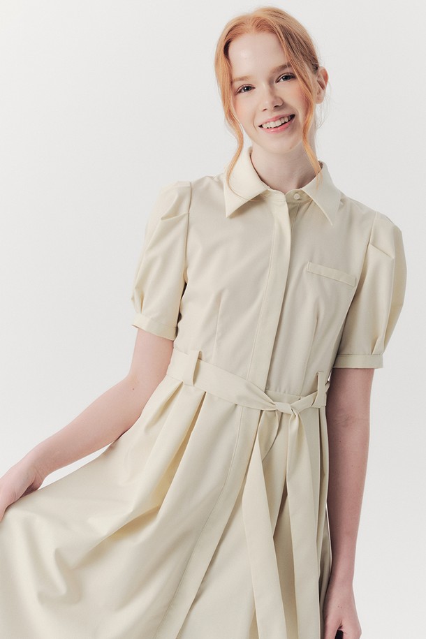 WE'DEE - 반소매 원피스 - WED_Bow slim waist shirt dress