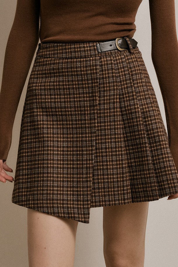 WE'DEE - 미니스커트 - WD_Irregular half pleated skirt_BROWN