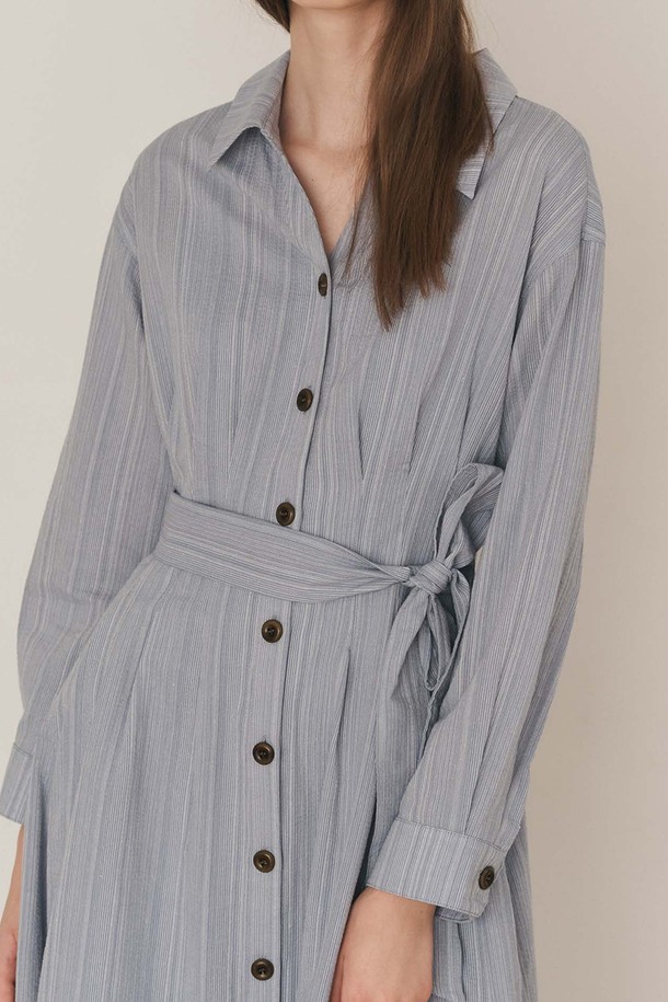 WE'DEE - 긴소매 원피스 - WD_Cotton belted shirt dress_BLUE