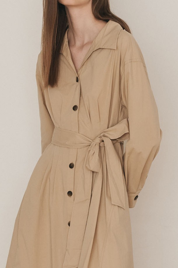 WE'DEE - 긴소매 원피스 - WD_Cotton belted shirt dress_BEIGE