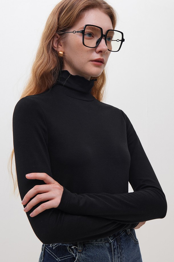 WE'DEE - 터틀넥 - WD_Wave turtleneck knit top_BLACK