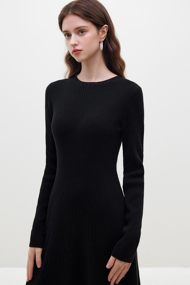 WE'DEE - 긴소매 원피스 - WD_Wool knit slim dress_BLACK