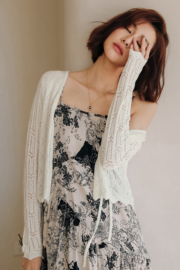 LANGSON - 가디건 - LS_Ribbon see through cardigan