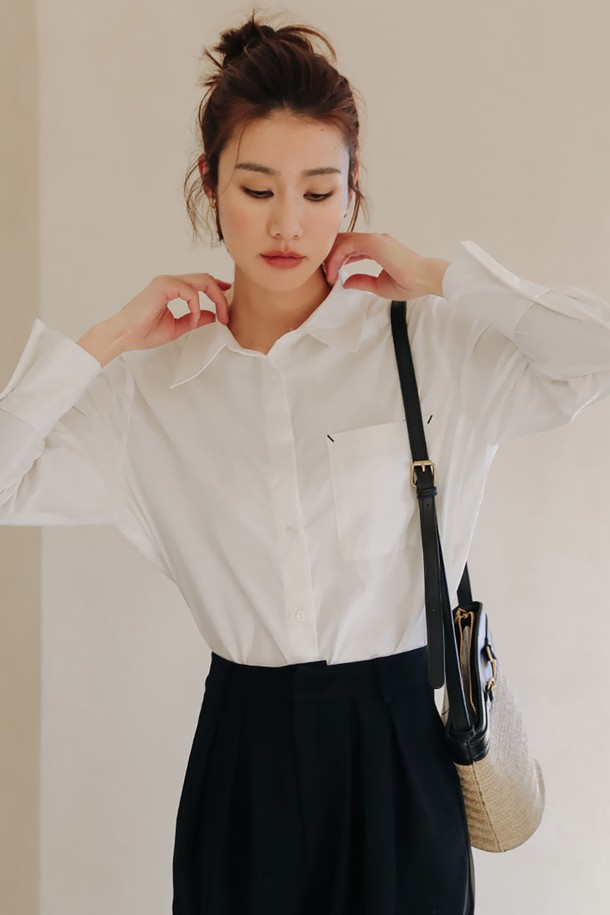 LANGSON - 셔츠 - LS_Front pocket white shirt