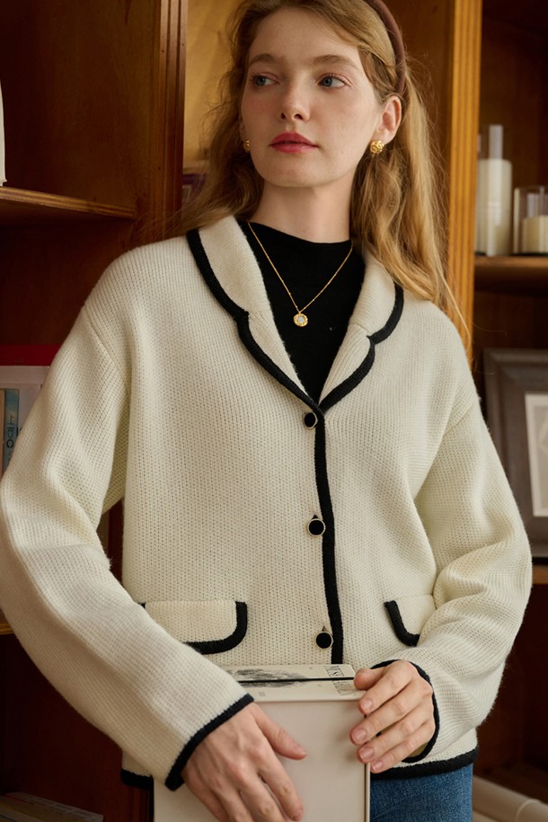 Simple Retro - 자켓 - SR_Black line suit collar wool jacket