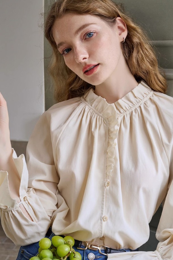 Simple Retro - 블라우스 - SR_Lace panel ruffle sleeve blouse