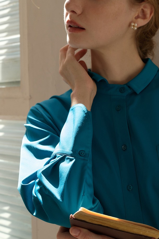 Simple Retro - 셔츠 - SR_Cuffs small lapel shirt_BLUE